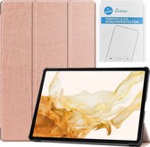 Tablet hoes & 2-Pack Screenprotector geschikt voor Samsung Galaxy Tab S8 Plus - 12.4 Inch - Auto Wake/Sleep functie - Rosé-Goud