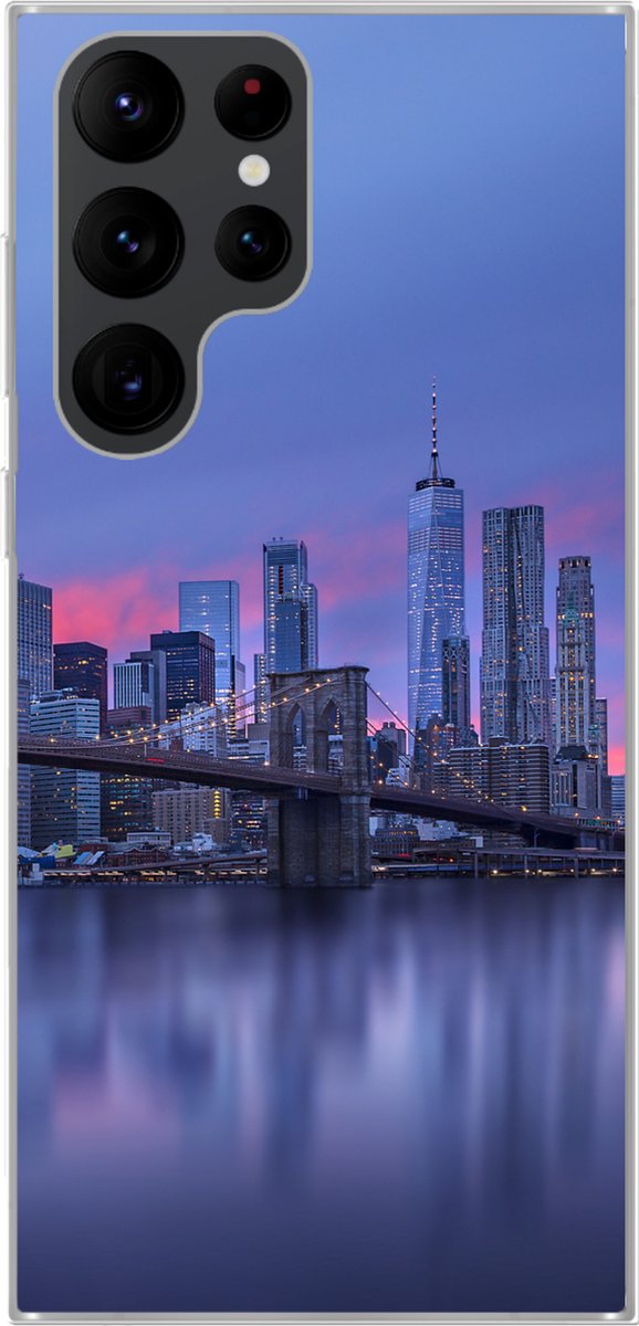 Telefoonhoesje Geschikt voor Samsung Galaxy S22 Ultra hoesje - New York achter de Brooklyn Bridge - Siliconen Telefoonhoesje Telefoonhoesje
