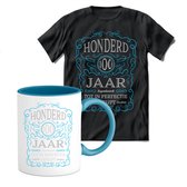 100 Jaar Legendarisch Gebrouwen T-shirt met mok giftset Blauw | Verjaardag cadeau pakket set | Grappig feest shirt Heren – Dames – Unisex kleding | Koffie en thee mok | Maat 3XL