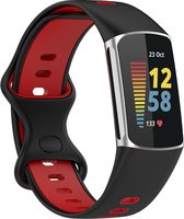 Mobigear Dotted Siliconen Bandje voor Fitbit Charge 5 - Zwart / Rood