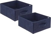 Set van 4x stuks opbergmand/kastmand 14 liter donkerblauw polyester 31 x 31 x 15 cm - Opbergboxen - Vakkenkast manden