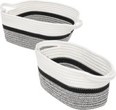 Set van 2x stuks opbergmanden met hengsels 7 en 14 liter grijs/zwart/wit van gevlochten touw