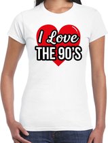 I love 90s verkleed t-shirt wit voor dames - discoverkleed / party shirt - Cadeau voor een nineties liefhebber XS