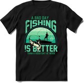 A bad day fishing is better than a good day at work | vissen outdoor T-Shirt Heren / dames | hengelsport cadeau Shirt - grappige Spreuken, Zinnen en Teksten Maat L