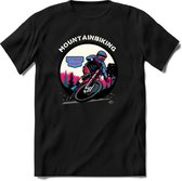 Mountainbiking | TSK Studio Mountainbike kleding Sport T-Shirt | Blauw - Roze | Heren / Dames | Perfect MTB Verjaardag Cadeau Shirt Maat 3XL