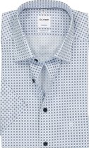 OLYMP Tendenz modern fit overhemd - korte mouw - wit met licht- en donkerblauw dessin - Strijkvriendelijk - Boordmaat: 43