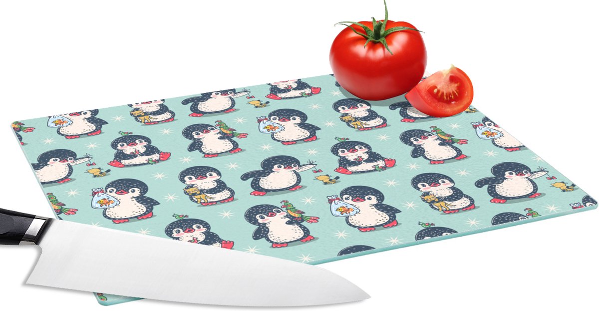 Glazen Snijplank - 28x20 - Dieren - Patronen - Pinguïn - Snijplanken Glas