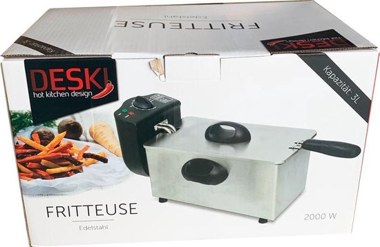 cijfer Vlak Buiten adem DESKI Friteuse - Frituurpan - 3 Liter - 2000 Watt - Zilver | bol.com