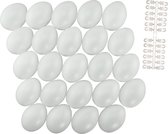 24x stuks witte hobby knutselen eieren van plastic 6 cm met hanger - Pasen decoraties - Zelf decoreren