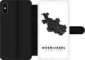 Bookcase Geschikt voor iPhone X telefoonhoesje - Overijssel - Wegenkaart - Zwart - Wit - Met vakjes - Wallet case met magneetsluiting