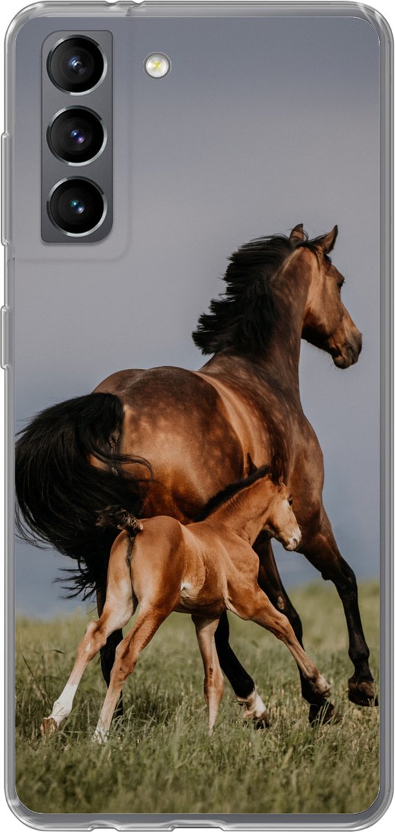 Telefoonhoesje Geschikt voor Samsung Galaxy S21 hoesje - Dieren - Paarden - Veulen - Siliconen Telefoonhoesje Telefoonhoesje