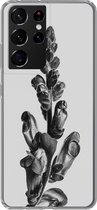 Geschikt voor Samsung Galaxy S21 Ultra hoesje - Plant - Zwart - Wit - Abstract - Siliconen Telefoonhoesje