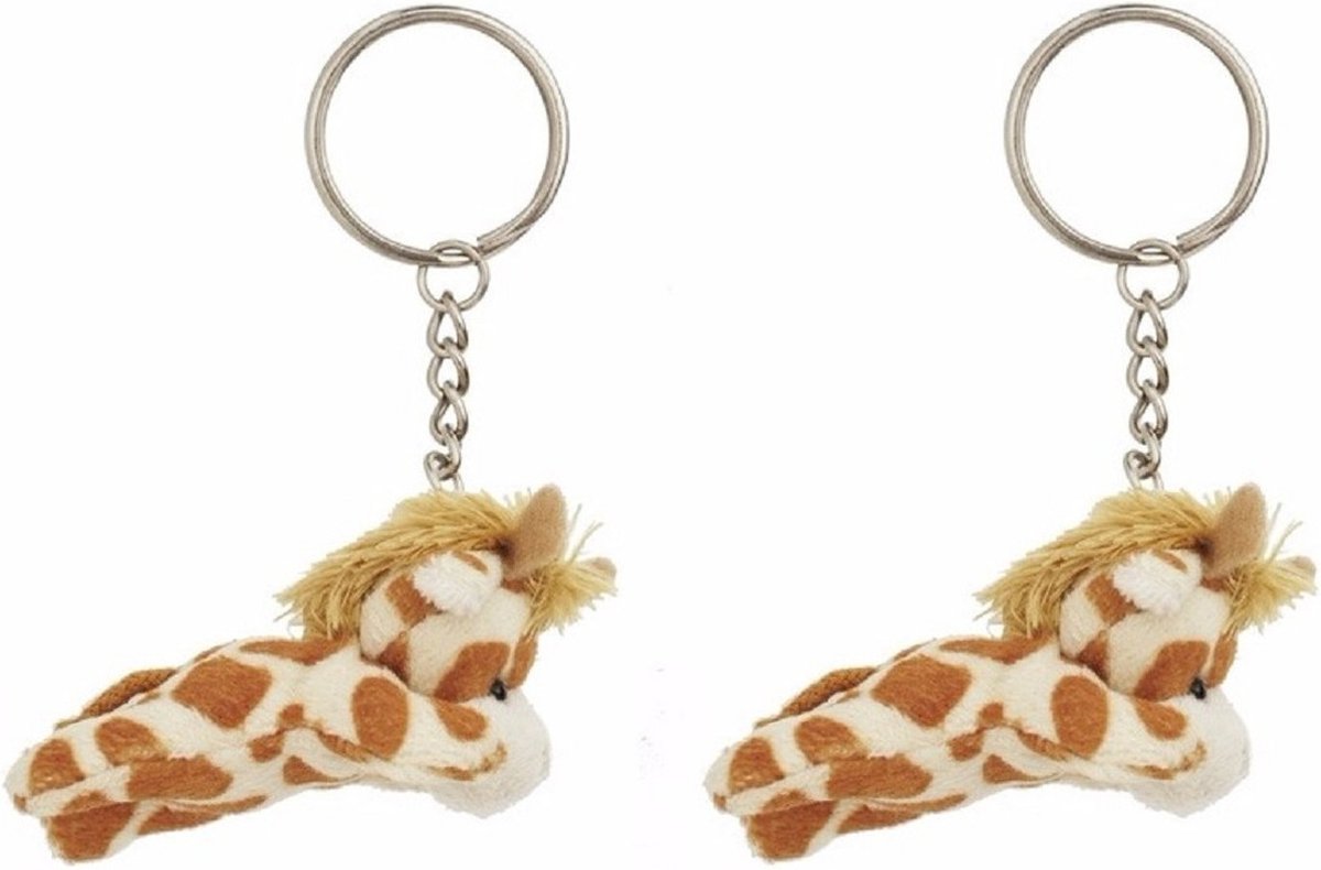 Nature Planet sleutelhanger Giraffe - 2x - 6 cm - pluche - knuffel sleutelhangers