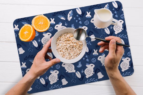 Set de table - Napperons en plastique - Lapins - Scandinavie - Motifs - 45x30 cm - 6 pièces - Résistant à la chaleur - Antidérapant - Coussinet - Amovible