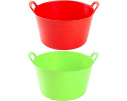 Voordeelset van 2x stuks kunststof flexibele emmers/wasmanden/kuipen van 56 liter in het rood en groen