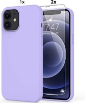 Hoesje Geschikt voor iPhone 12/12 Pro Soft Nano siliconen Gel Lila Paars Hoesje Met 2X Glazen screenprotector