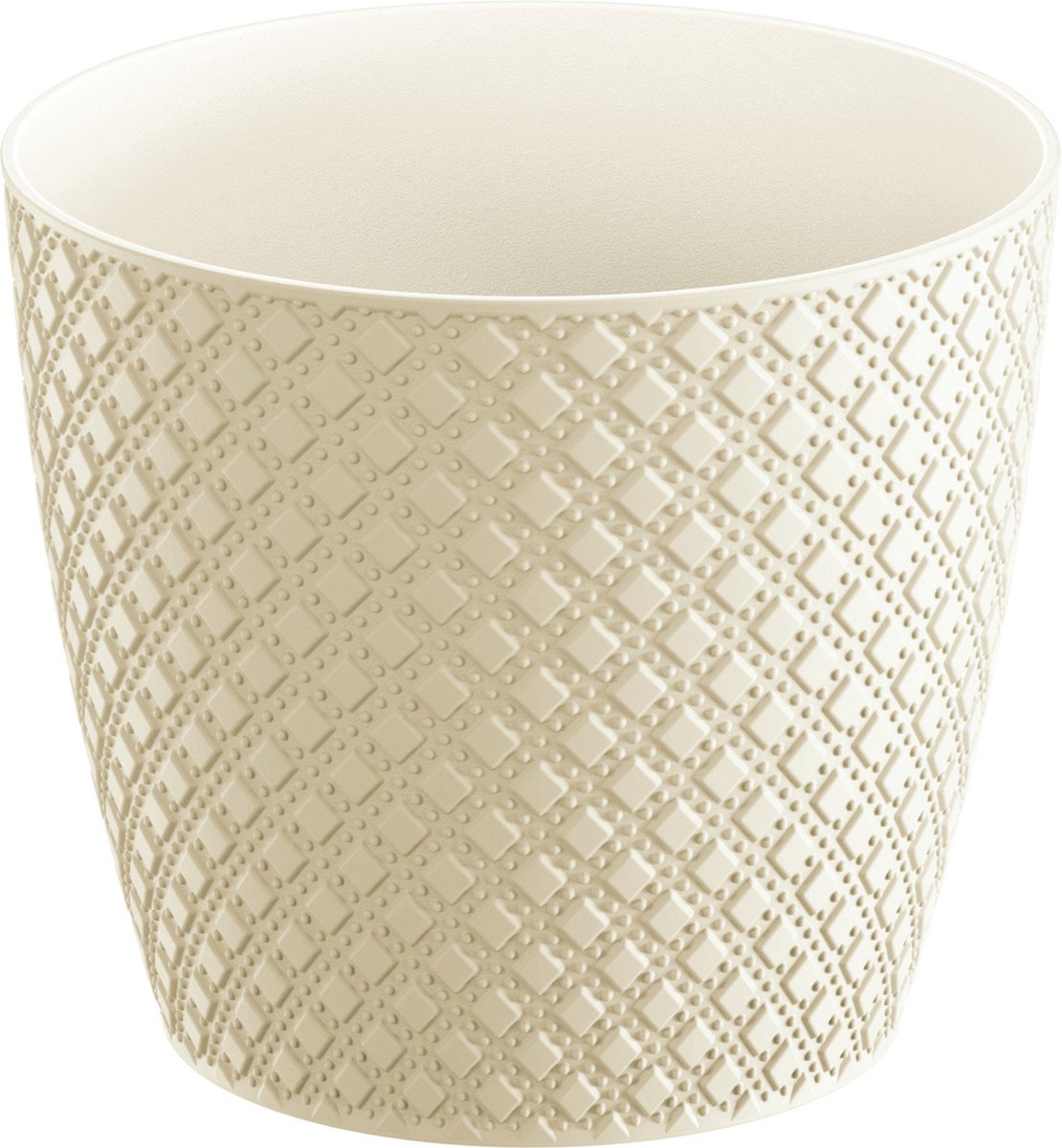 Orient stijl plantenpot/bloempot kunststof dia 19 cm en hoogte 17 cm in het creme wit voor binnen/buiten