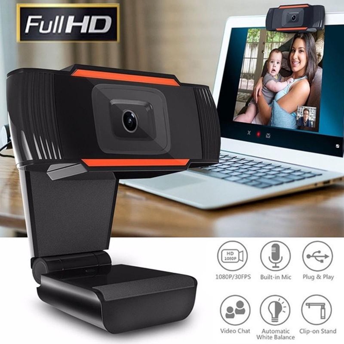 Webcam HD 720P Cam - Webcamera voor pc Laptop Desktop Computer Windows en Mac - Ingebouwde microfoon