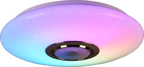 LED Plafondlamp - Plafondverlichting - Torna Minan - 15.5W - RGBW - Dimbaar - Aanpasbare Kleur - Afstandsbediening - Bluetooth Speaker - Sterlicht -  Rond - Mat Wit - Kunststof