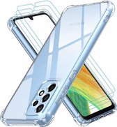 Samsung A33 5G Hoesje transparant Anti Shock silicone hoesje - Samsung Galaxy A33 5G hoesje silicone Backcover hoesje - Samsung A33 Screenprotector Glazen 3 pack