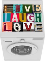 Wasmachine beschermer mat - Vrolijke quote Live, Laugh, Love met verschillende letters - Breedte 55 cm x hoogte 45 cm