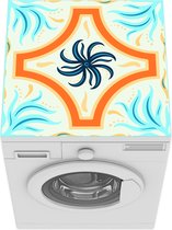 Wasmachine beschermer mat - Bloem - Kader - Oranje - Patronen - Breedte 60 cm x hoogte 60 cm