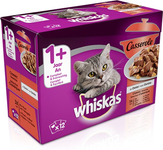 Whiskas 1+ Adult Casserole Katten Natvoer – Classic Selectie In Gelei – 48 X 85G