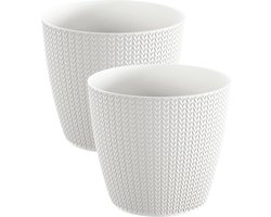 Prosperplast Plantenpot - Set van 2x stuks - parel wit - kunststof - D16 x H14 cm - Stijlvol - buiten/binnen