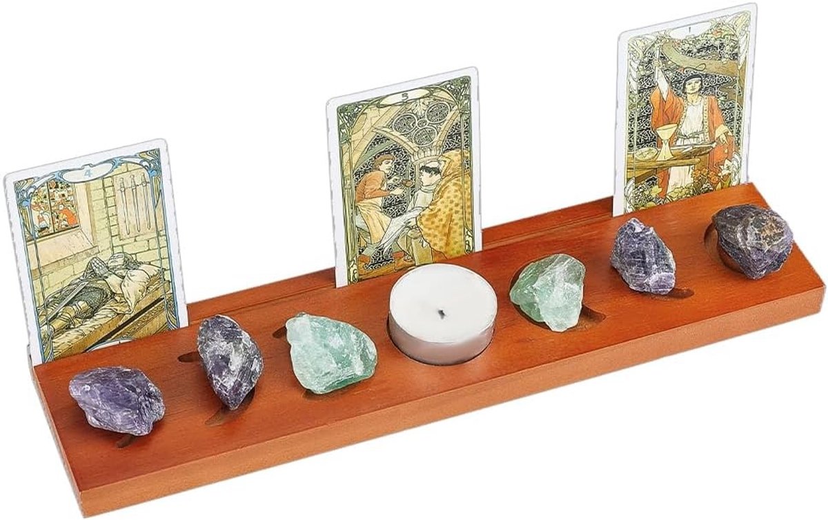 Houten Tarot Kaarten Houder 28 x 7 x 1.5 cm met Maanfase Design - Ideaal voor Tarot, Orakel en Waarzeggen Kaarten