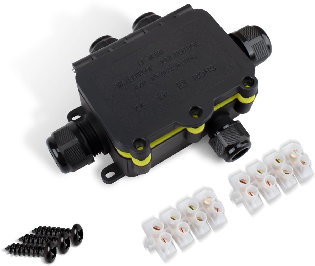 Waterdichte aansluitdoos voor buitengebruik, 5-voudige kabelverbinding voor draaddiameters 5-12 mm en 3,5-10 mm, ideaal voor elektrische installaties en bescherming tegen vocht