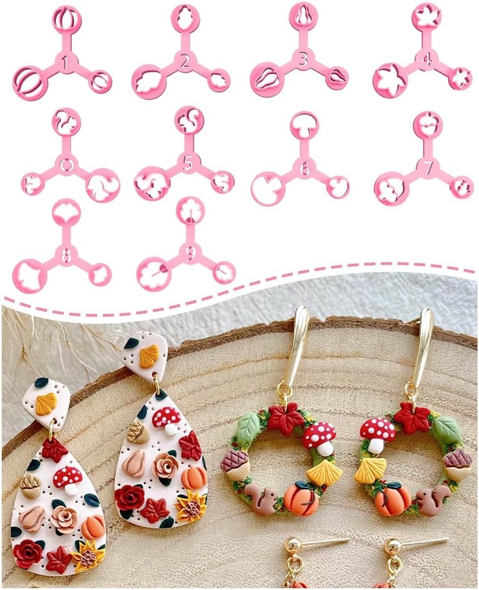 Klei uitstekers - Herfst kleur - Mini polymeer kleisnijders set van 10 - Ontwerp voor sieraden maken - Voor hobbyisten en sieradenmakers