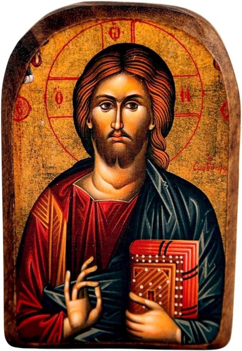 Handgemaakte Houten Orthodoxe Icoon Jezus Christus berg Athos stijl