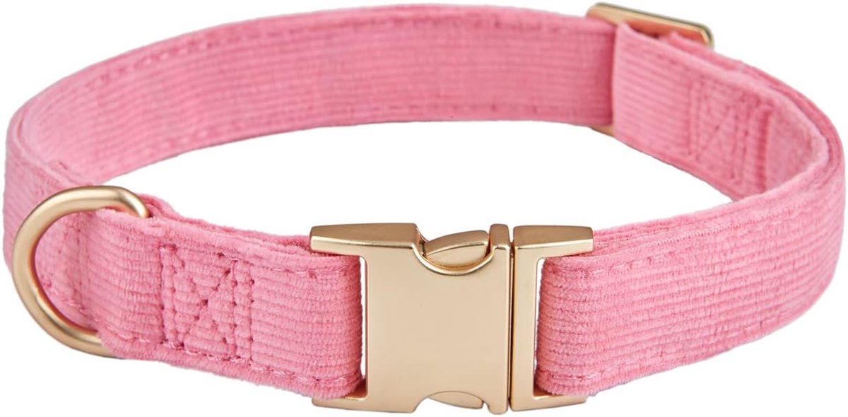 halsband van natuurlijk katoenen ribfluweel, gemaakt voor kleine honden met een gevoelige huid, roze
