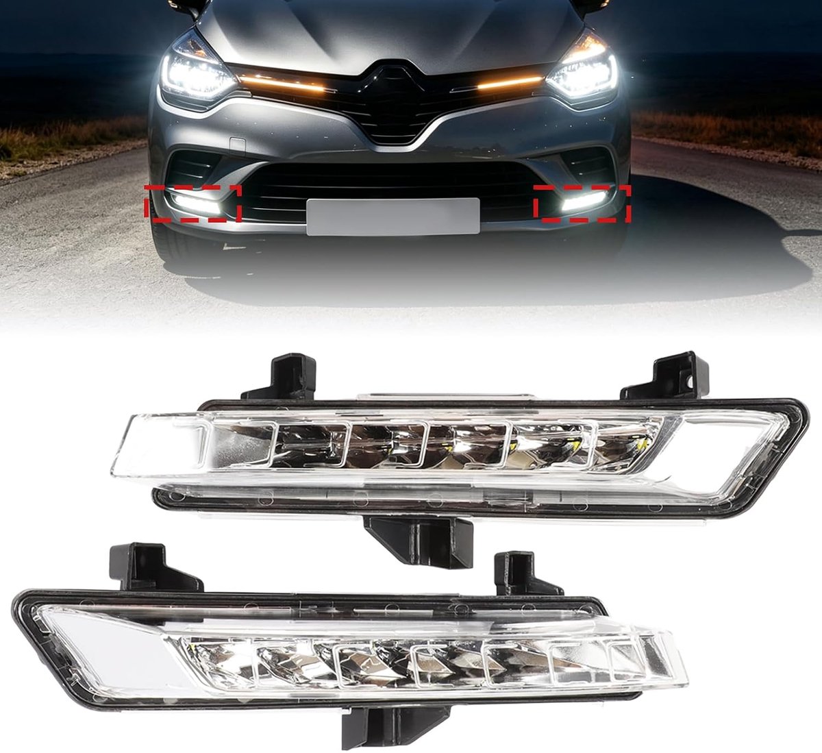 Dagrijlichtset voor Renault Clio 4 2016-2020, dagrijverlichting vervanging OEM 266051034R links + 266007864R rechts, voor Clio IV