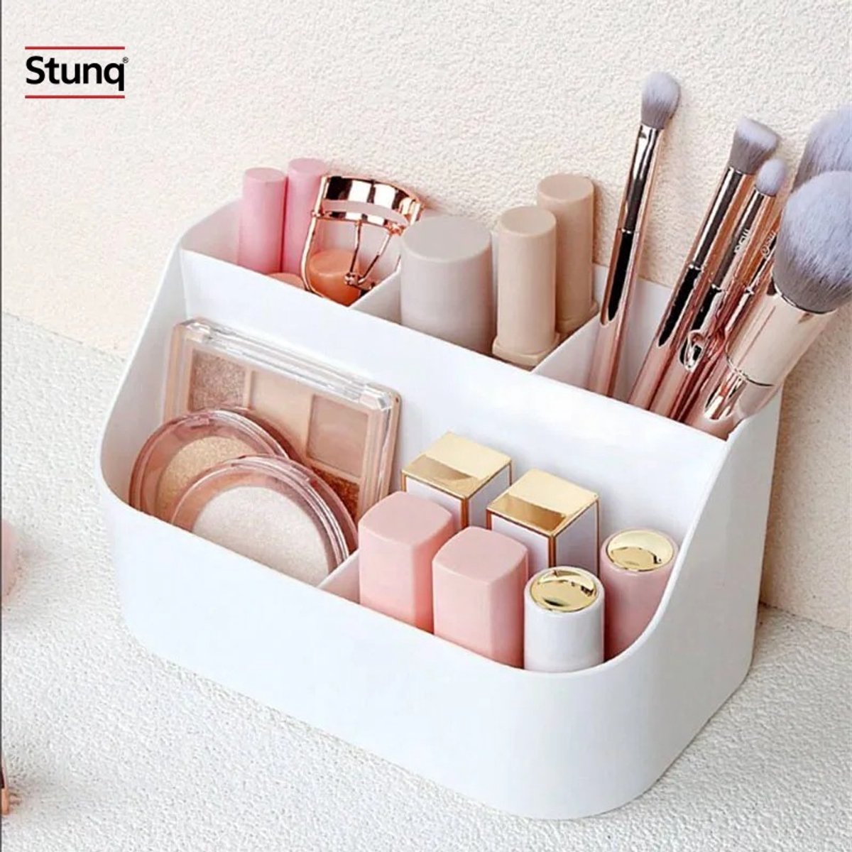 Stunq® Witte Make-up Organizer – Opbergdoos met Meerdere Vakken voor Cosmetica en Kwasten