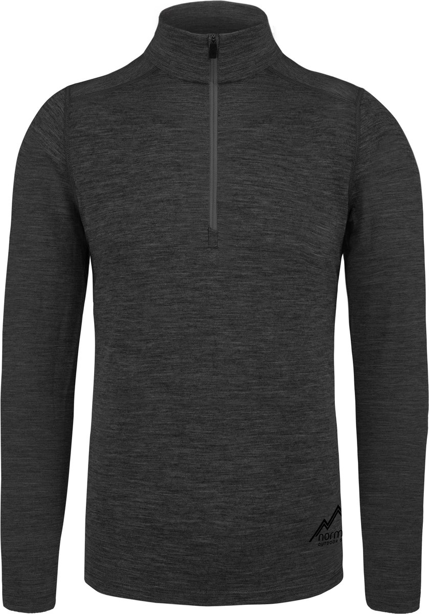Heren-shirt met lange mouwen van merinowol en 1/4 rits „Canberra“ Antraciet