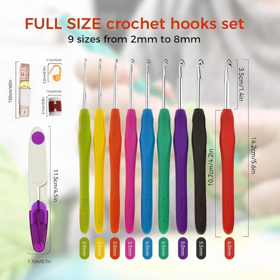 Haaknaalden Set met 58 Stuks Ergonomische Handvatten en Diverse Maten voor Creatief Haken en Breien — afbeelding 5