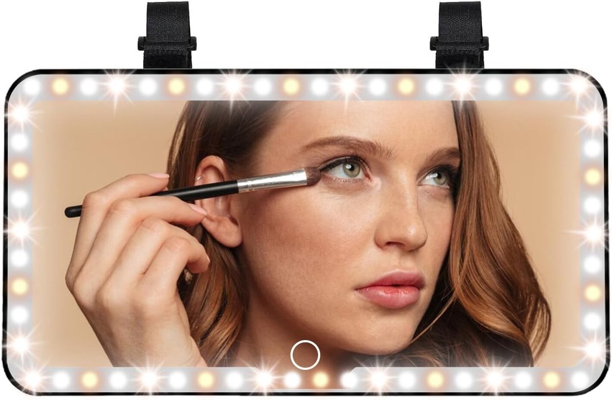 Oplaadbare Zonnepaneel Spiegel voor Auto en Binnen, Verstelbare Achteruitkijkspiegel met LED Verlichting, 23.5 x 12.7 cm, Perfect voor Make-up en Dagelijkse Gebruik