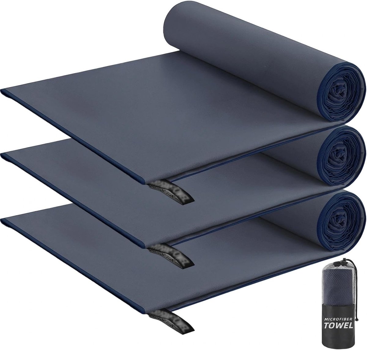 3-Delige Microvezel Handdoekset in Blauw, Ideaal voor Sport, Fitness en Reizen, 80×40 cm