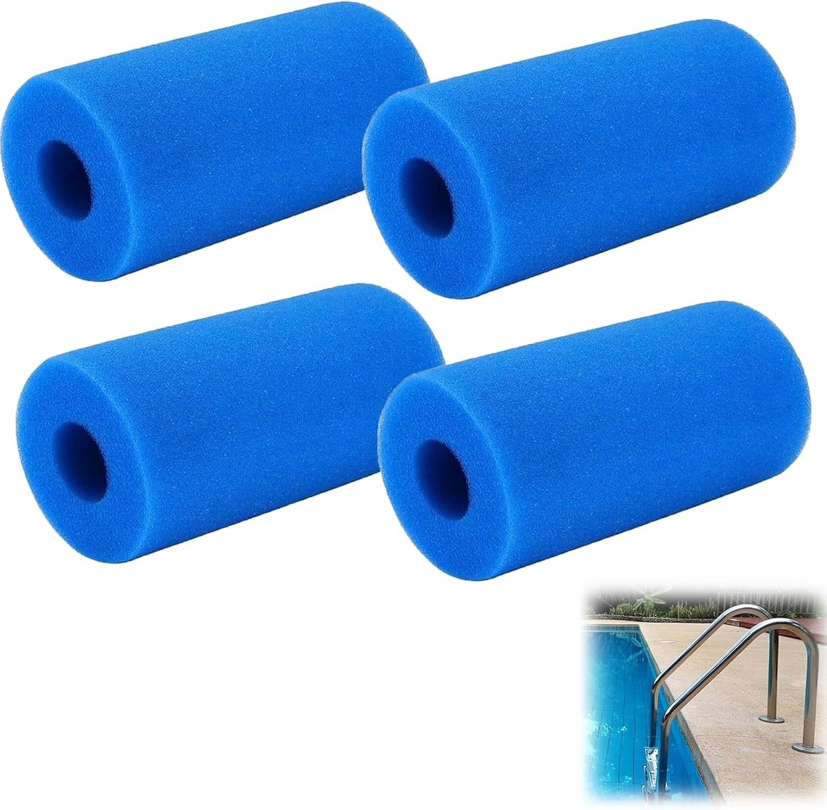 Herbruikbaar en Wasbaar Zwembadfilter - Schuimfilter Vervangingen voor Efficiënte Waterfiltratie - 4 Stuks (Blauw)