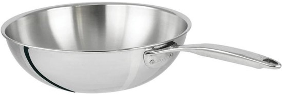 Roestvrijstalen Wok - Roerbakpan - Aziatisch Koken - Drie lagen metaal - 28 cm - Zilverkleurig