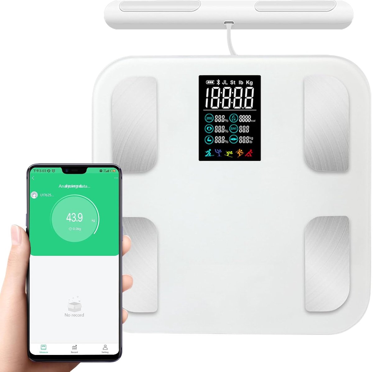 weegschaal met 8 elektroden en handmatige sensoren, digitale weegschaal voor lichaamsvet, BMI en spiermassa, analyseapparaat, 25 lichaamsgegevens tot 180 kg / 400lbs