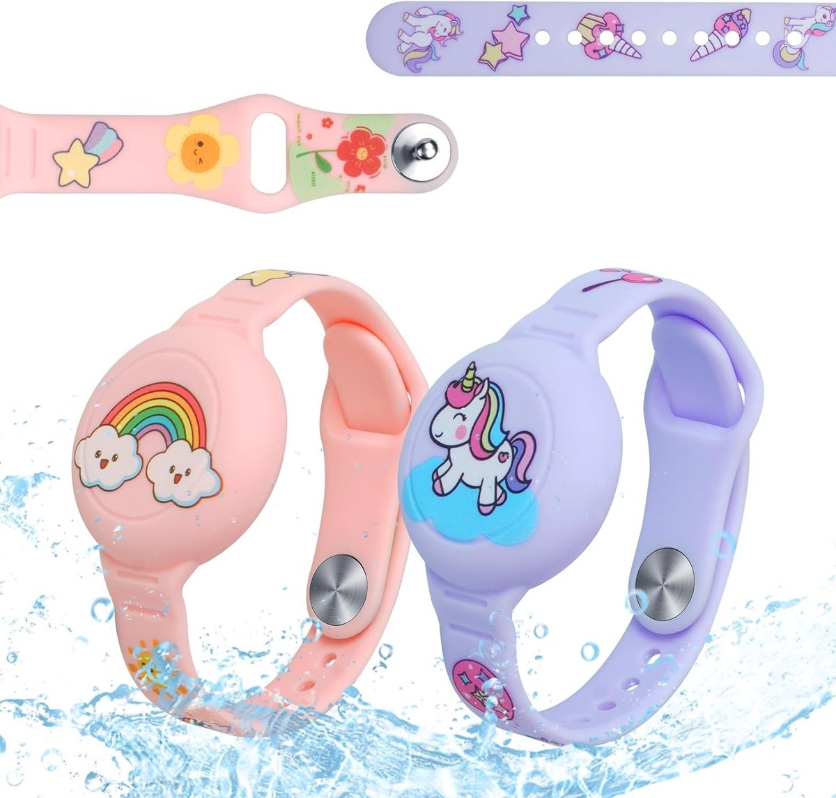 2-delige Kids Polsband met Silicone Beschermhoes voor AirTag, Verstelbare Anti-verlies Polsband, GPS Bescherming voor Kinderen en Peuters (Roze, Paars)