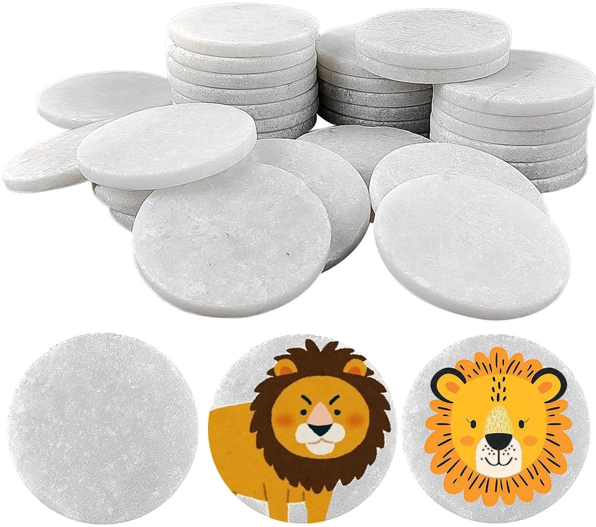 34 stuks platte stenen om te beschilderen, 5 cm, fijne en grove grind, doe-het-zelf creatief schilderen, unieke decoratie, witte decoratieve steen, voor kunst, kunsthandwerk, aquaria, tuindecoratie