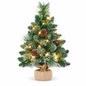 Mini Kunstkerstboom 40 cm - LED - Sneeuw en Dennenappels