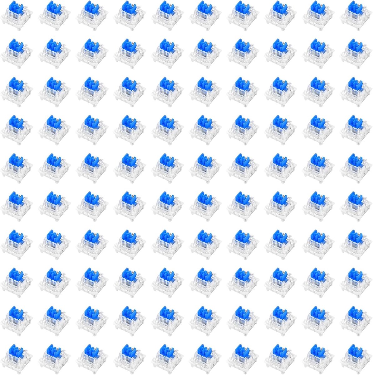100 stuks transparante blauwe asschakelaars, 3-polige toetsenbordschakelaars, vervangende toetsen, keycaps voor mechanisch toetsenbord, voor gaming-toetsenbord en pc-accessoires