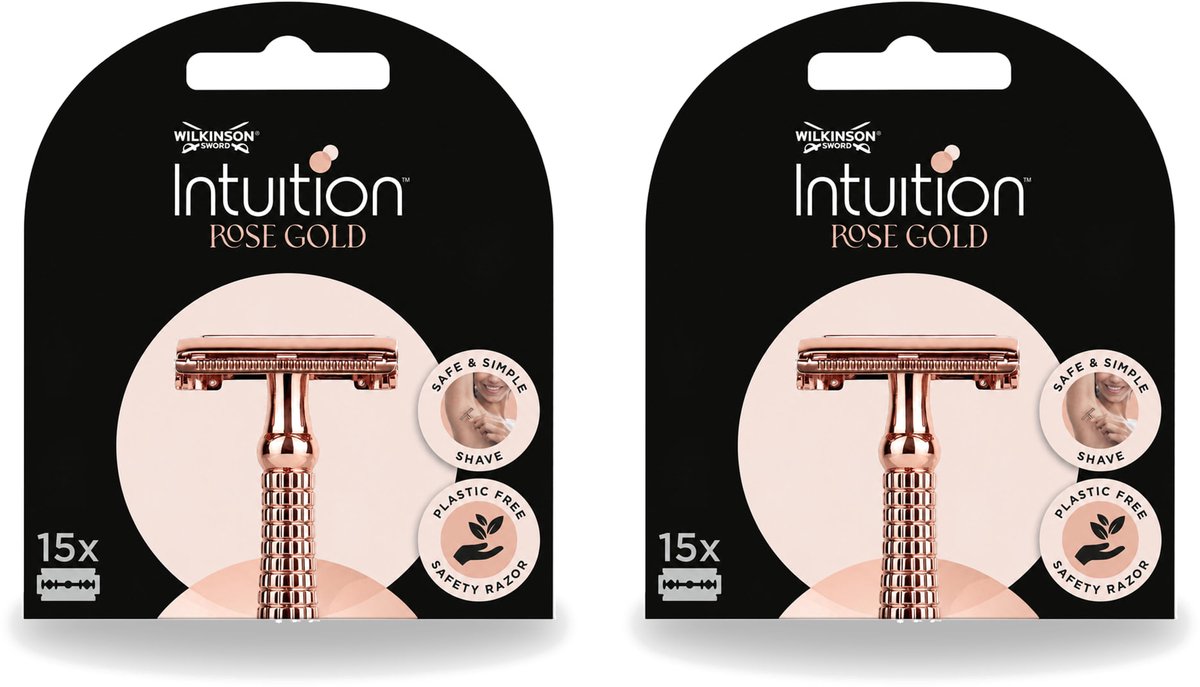 2 x Wilkinson Intuition - Navulmesjes - Rose Gold Safety Razor - Luxe - 15 mesjes - Bulkverpakking - 2 stuks