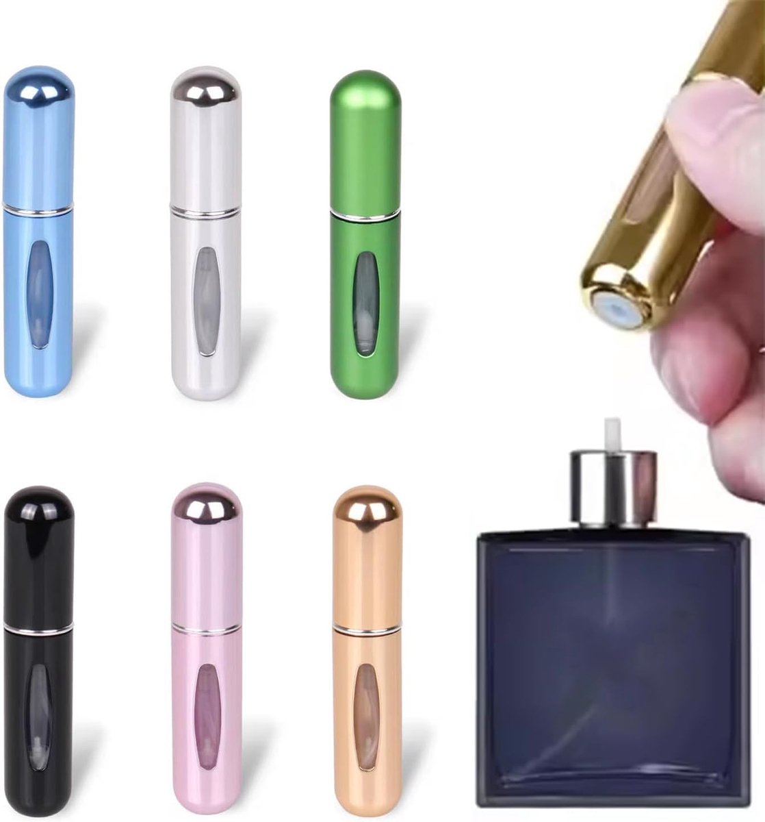 Verstuivers, draagbare parfumverstuiver, 5 ml, vloervulling, aluminium verstuiver, mini-parfumfles, reisparfumfles om parfum mee te nemen tijdens het uitgaan