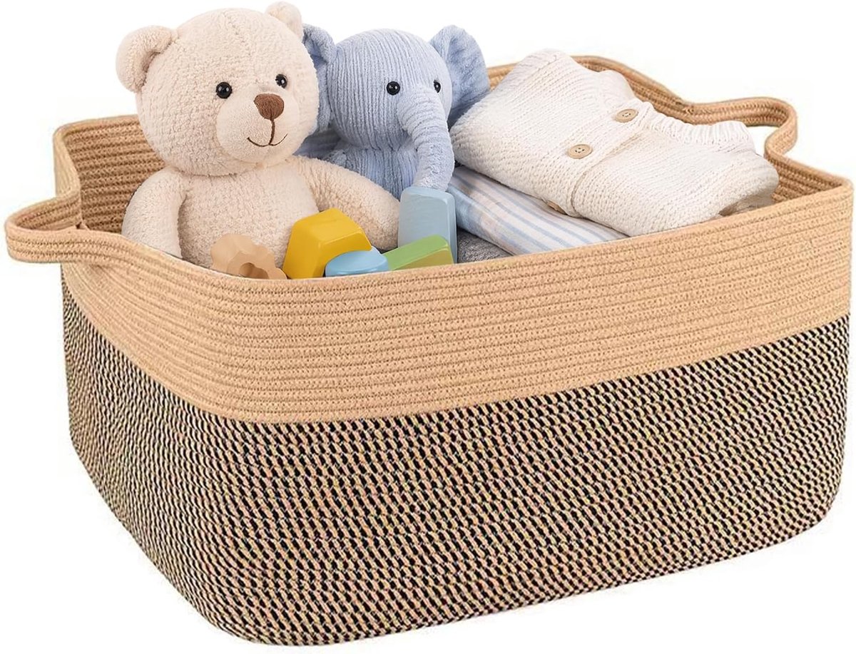 62 liter, opvouwbare wasmand, katoenen touwmanden met handgrepen, grote opbergmand, boho-mand voor speelgoed, dekens, kleding, speelgoed (bruin)