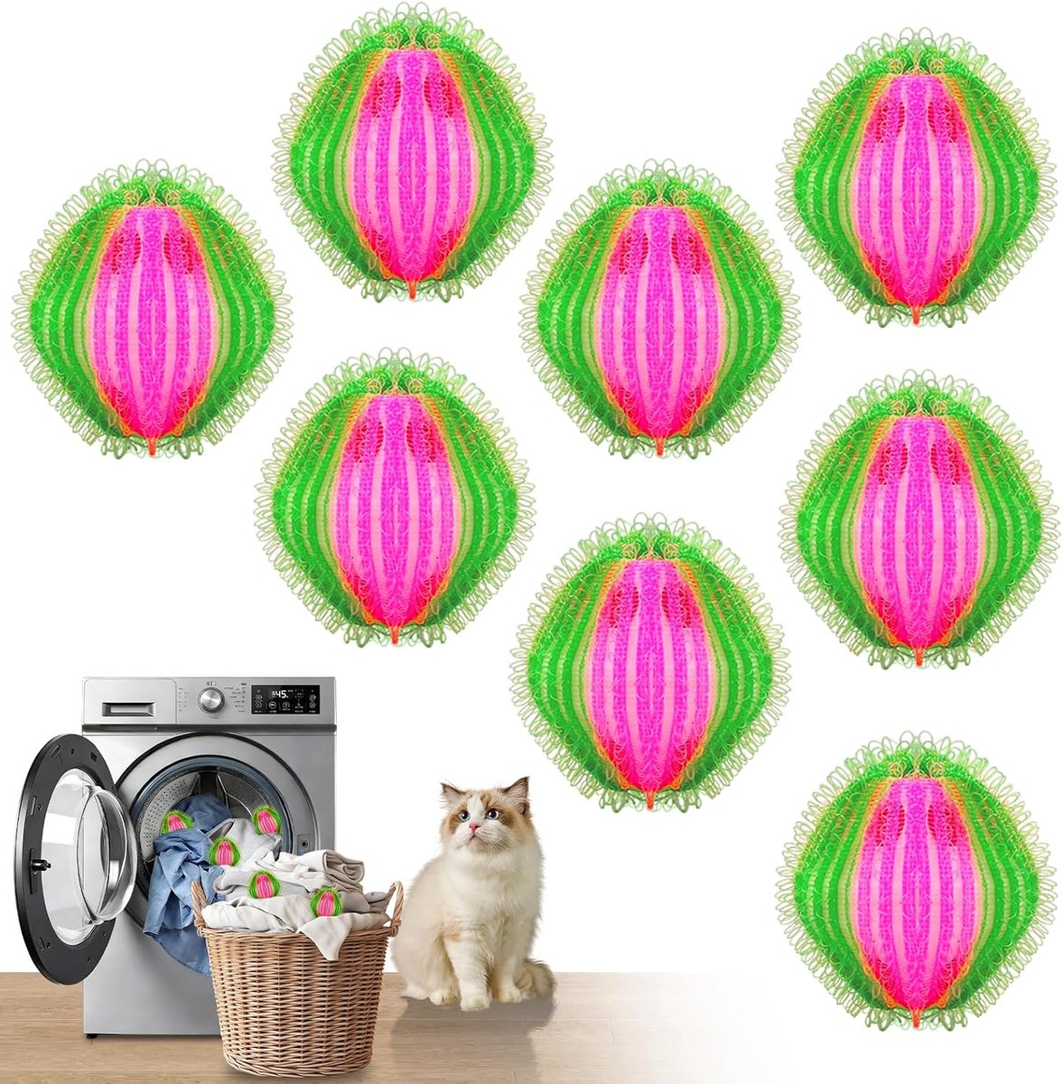 wasmachine, 8 stuks herbruikbare pluisverwijderaar, nylon haarvanger wasmachine - verwijdert honden- en kattenharen, beschermt kleding tegen klitten en beschadigingen (rood en